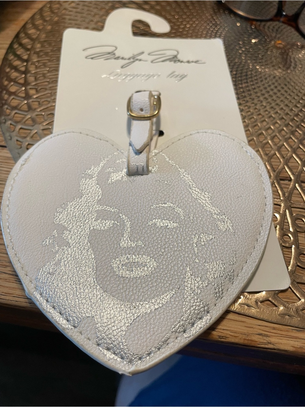Marilyn Monroe Heart-Shaped Luggage Tag with Metallic Portrait - White
